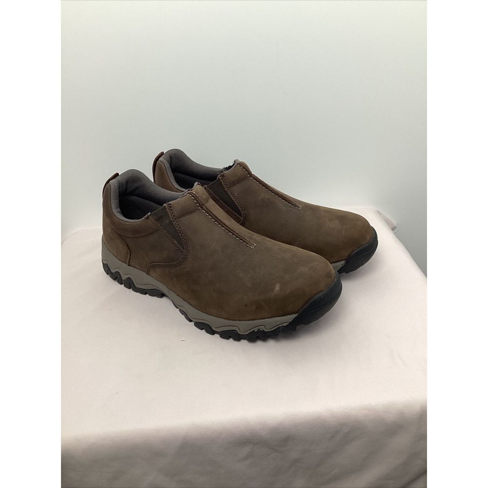 EUC Duluth Trading Men's Wild Boar Leather Mocs Sz 11.5 Medium Brown Slip On